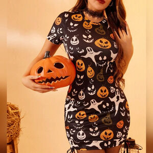 Halloween Print Drawstring Side Bodycon Dress